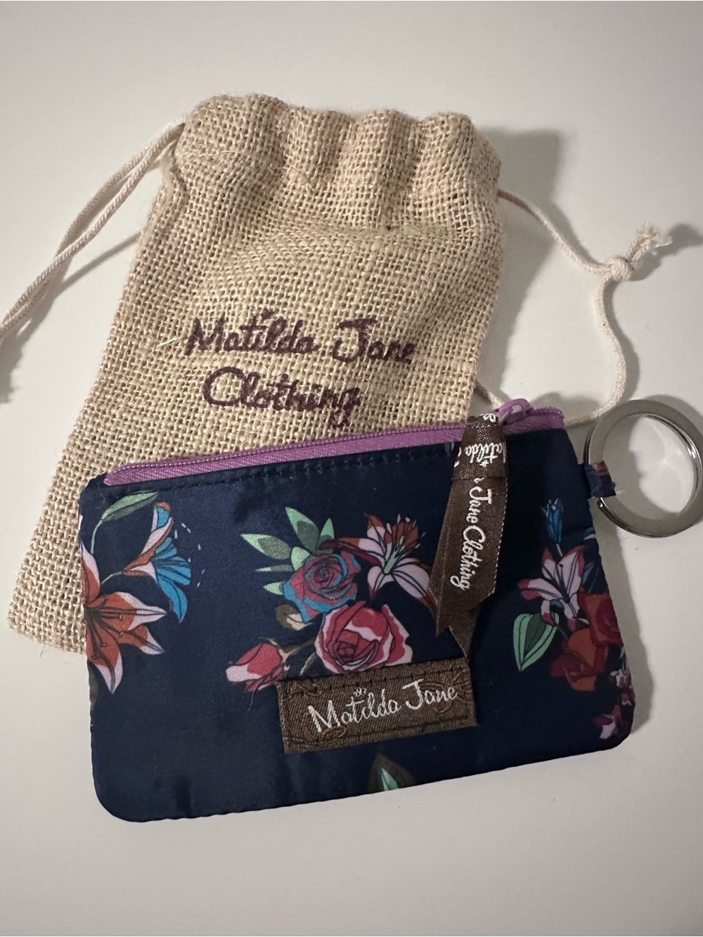 Matilda Jane Navy Floral Wrist Coin Pouch with Purple Zip